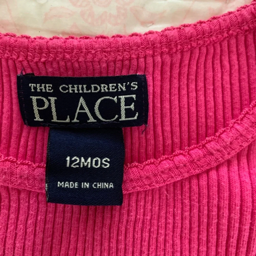 Children's Place Shirt Baby Girls 12 Months Hot Pink Ribbed Scalloped Stretchy